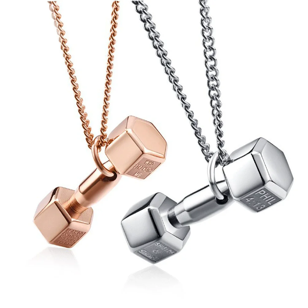 

Stainless steel men's fitness dumbbell barbell pendant couple weightlifting exercise bodybuilding necklace jewelry