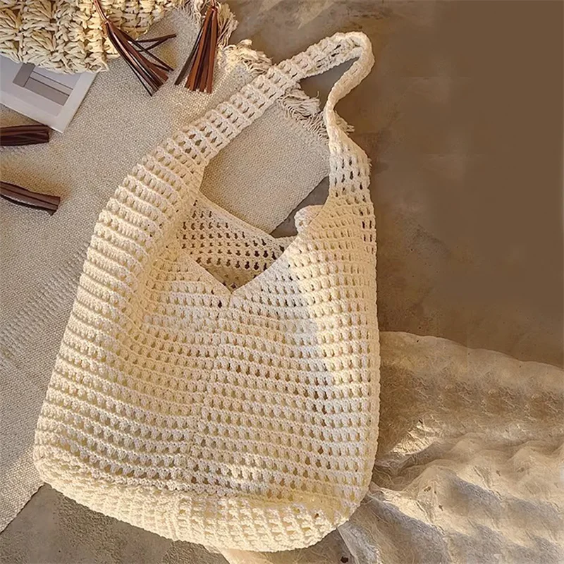 Creative Large Capacity Shoulder Bags Casual Simple Handbags Vintage Multifunctional Woven Shopping Tote Beach Bag