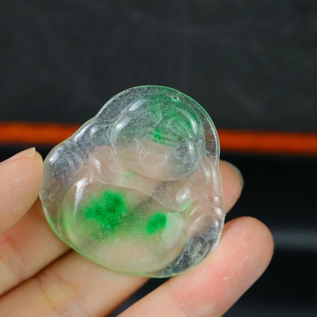 

Myanmar Laokeng Jade Buddha Gong Pendant Men's and Women's Carving Maitreya Buddha Jade Pendant Laughing Buddha Large High Ice