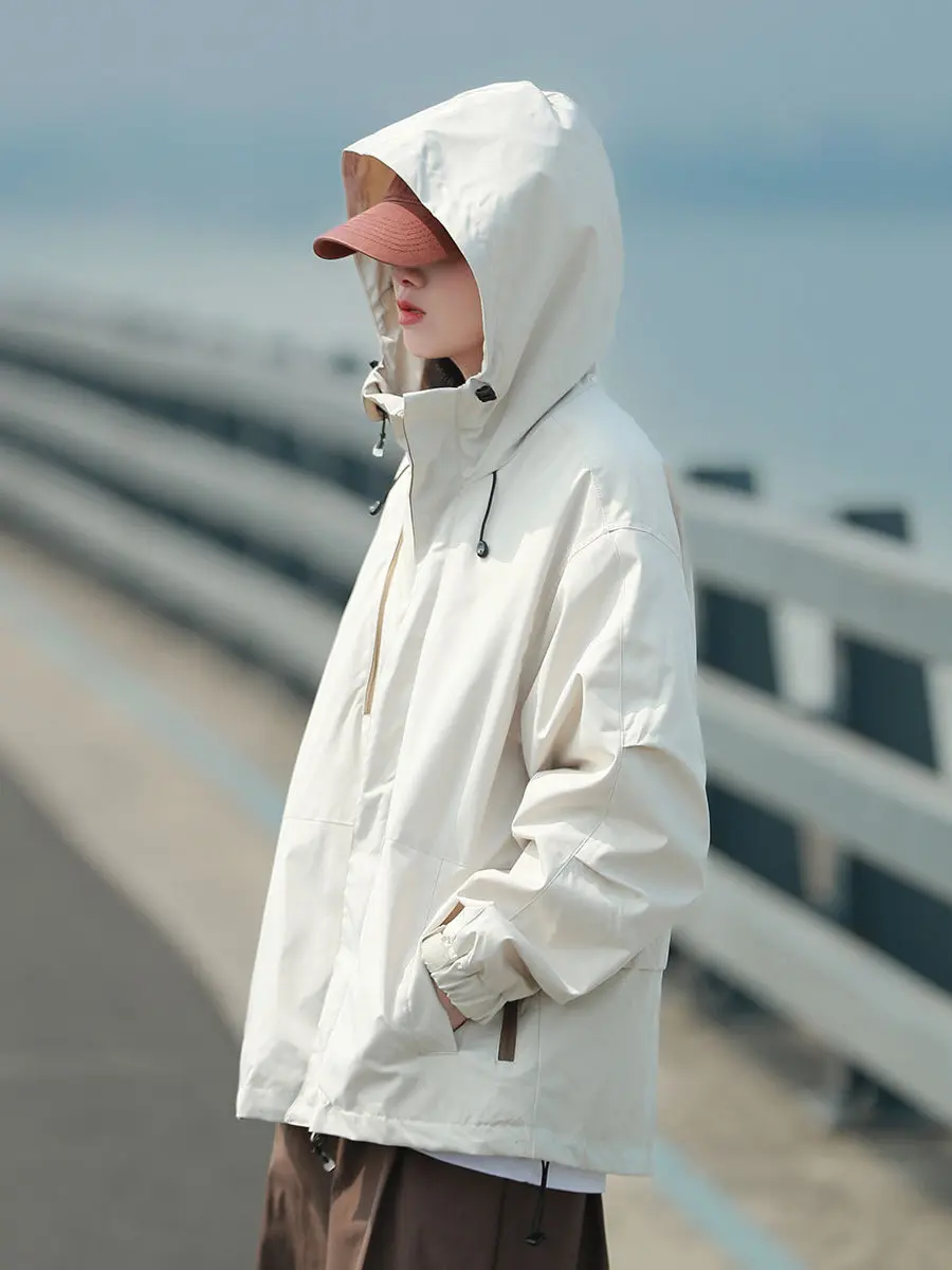 

Ретро японский Sle женский уличный повседневный джет водонепроницаемый весенне-осенний тонкий уличный пальто на молнии сбоку