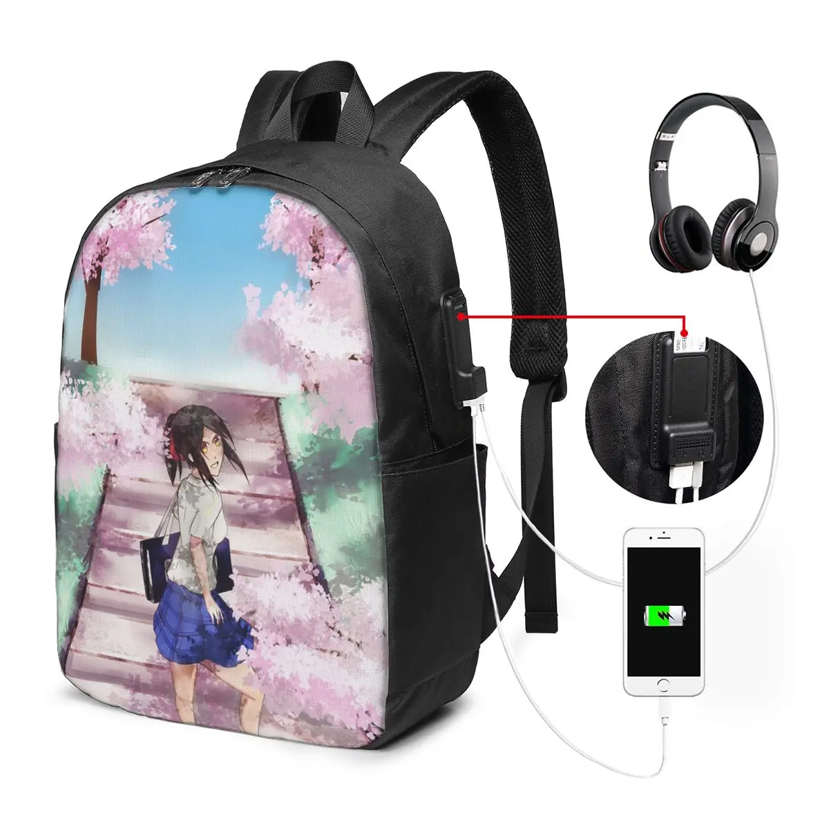 Girl Wear Uniform And Cherry Blossoms Backpack Travel Notebook Bag Computer College Student School Bag Laptop Shoulder Bags
