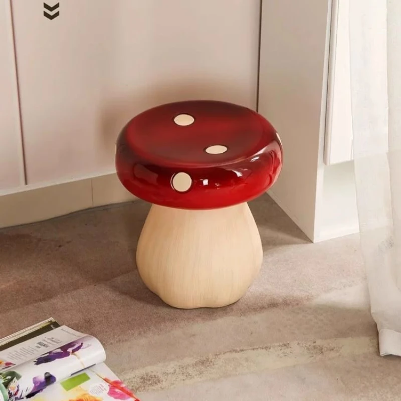 

Nordic Creative Red Mushroom Bench Cute Doorstep Shoe Changing Stools Living Room Bedroom Household Cream Style Low Ottomans