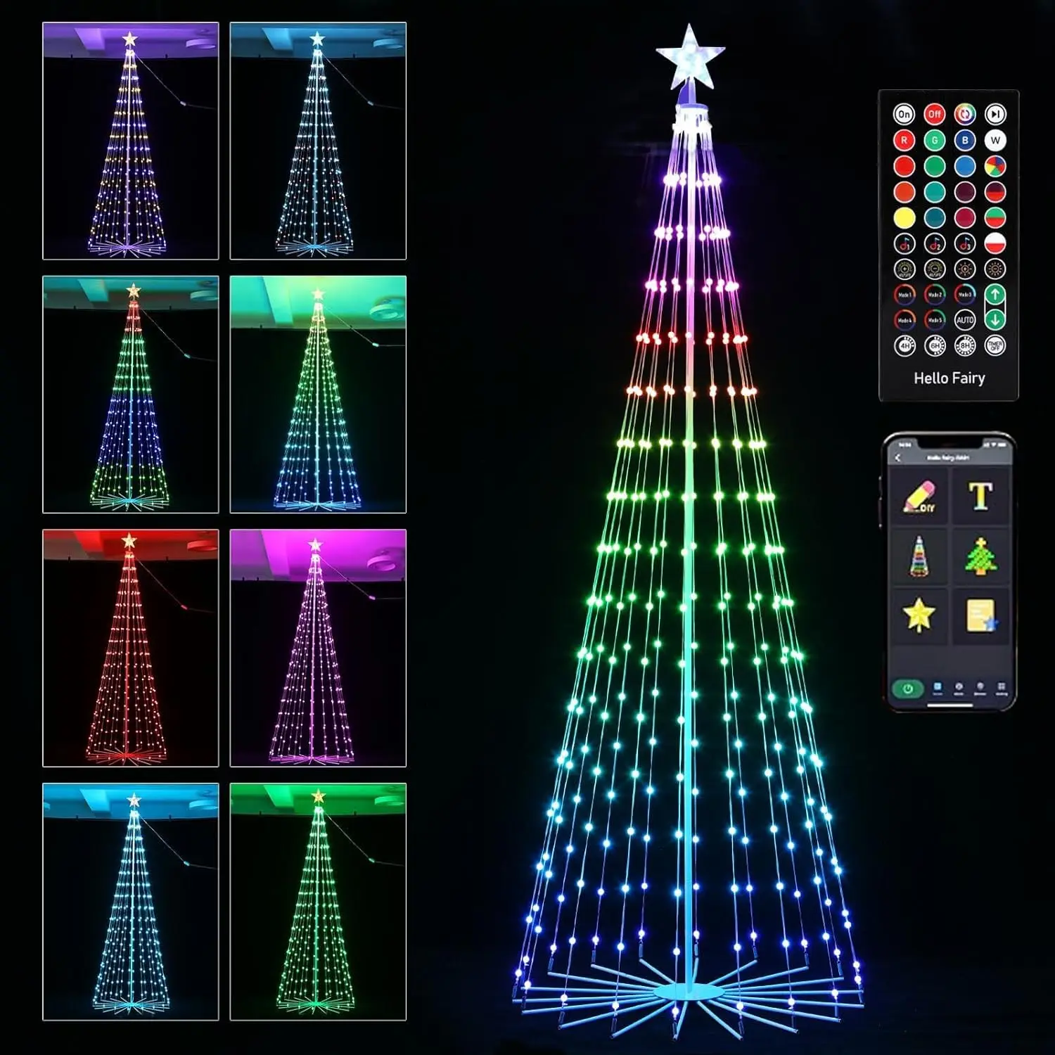 

7-футовая уличная светодиодная рождественская елка с RGB-умными огнями, приложением и дистанционным управлением, синхронизацией музыки, таймером, водонепроницаемостью IP44 — DIY Holiday Dec