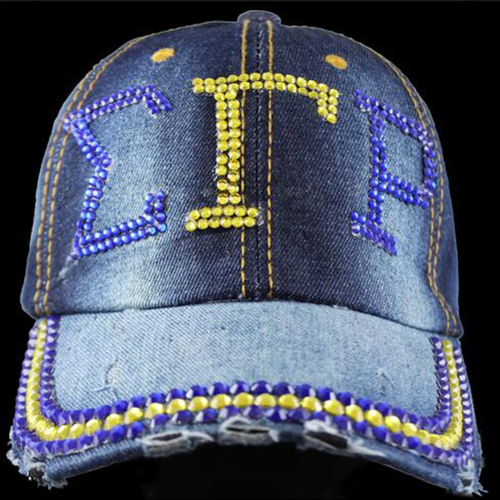 Wholesale crystal stone SGR Sorority letters style Glass denim caps women Rhinestone Hat