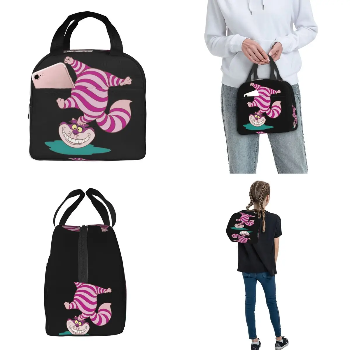 Cheshire Cat Isolados Lunch Bags, Saco Térmico, Lunch Container, Leakproof Tote, Food Box, Praia, Exterior