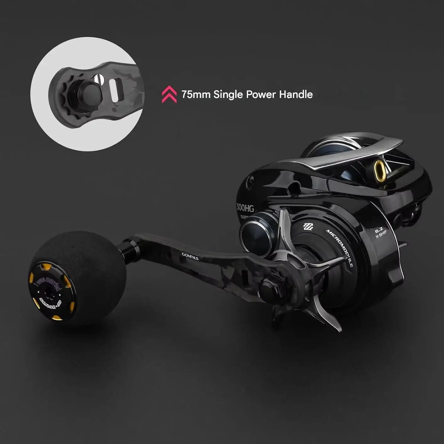 Gomexus Baitcasting-Rolle mit Carbon-Griff und EVA-Knopf, kompatibel ​ Shimano Daiwa Abu Garcia Penn für 8X5 oder 7X4 – Detail 6