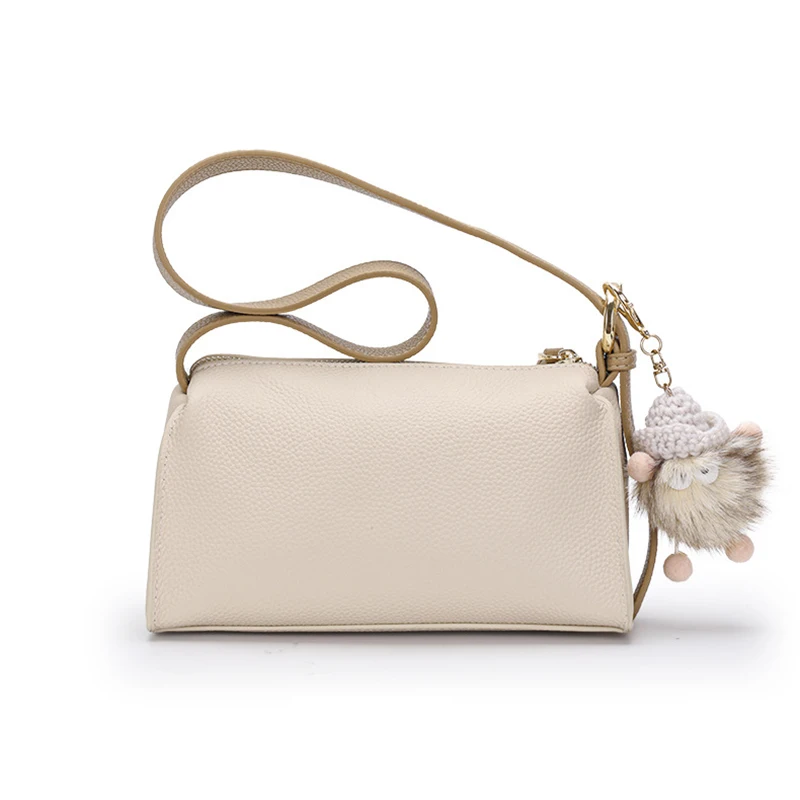 Premium Soft Cowhide Leather Beige Single Shoulder Bag for Women bag Genuine Leather Beige Female Shoulder Bag