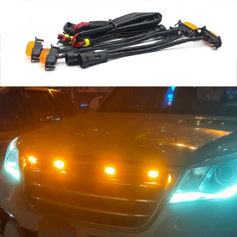 

4pcs Car Grille Lighting Yellow Daytime Running Light LED Decorative Warning Light Pickup Truck Haze Light 12V