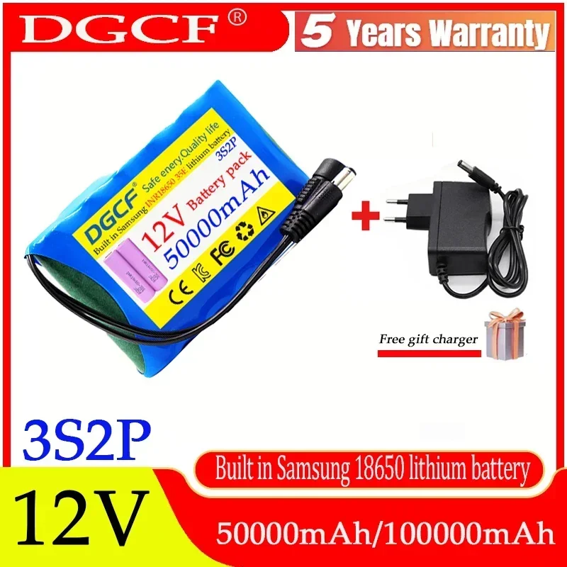 

12V Rechargeable Battery 50000mAh Portable 18650 Lithium Pack for CCTV Audio Amplifier with DC12.6V Charger