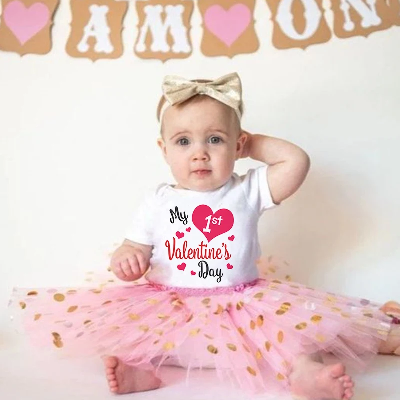 My First Valentine Day Baby Girl Outfits Romper Cake Dress Party Shirt Tutu + Dresses Set Baby Bodysuit Holiday Jumpsuit Clothes