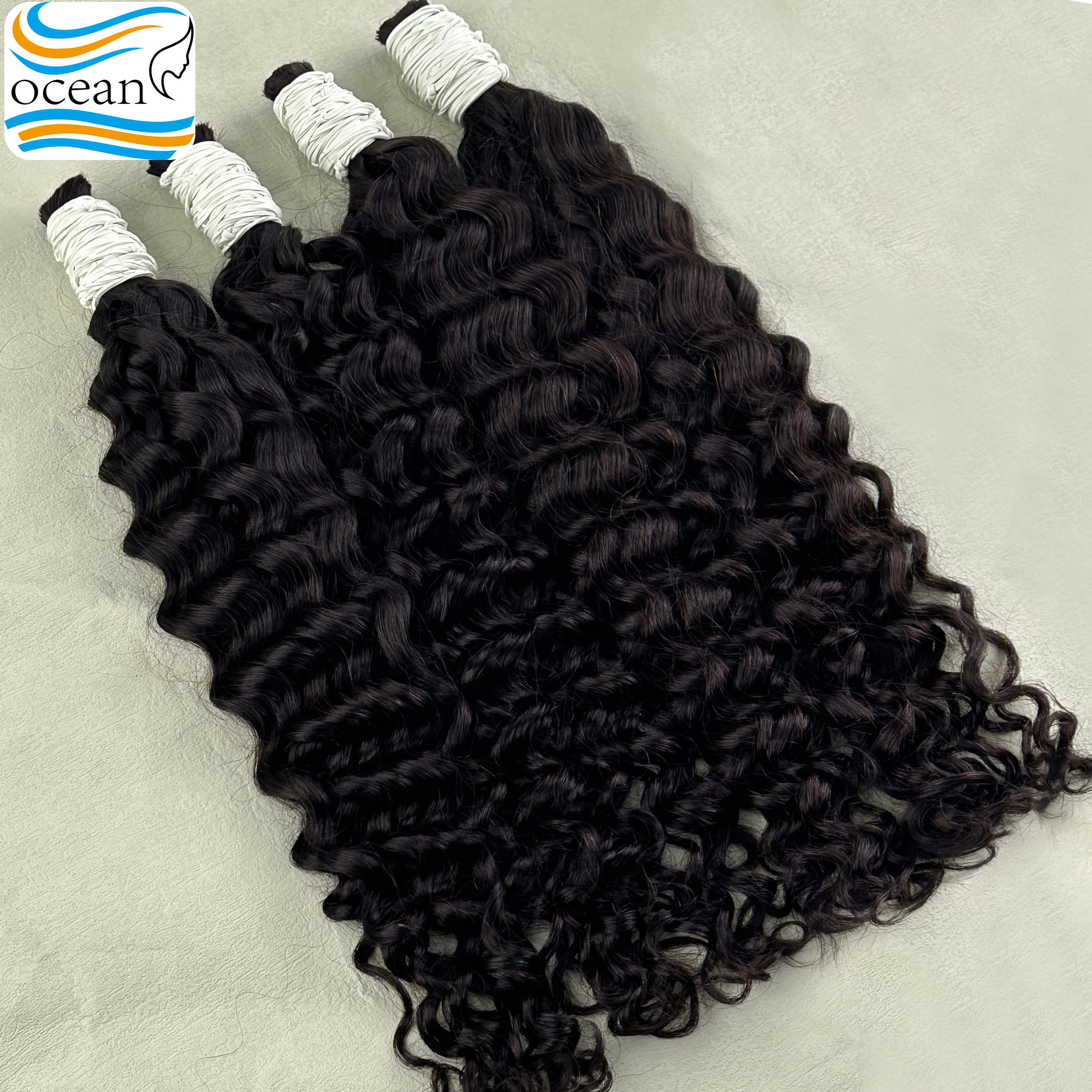 100%人毛ブレイズヘア、ナチュラルルーズディープウェーブカーリーバルク人毛、ブレイズ用、ノーウェフトヘアエクステンション、ウィービング用
