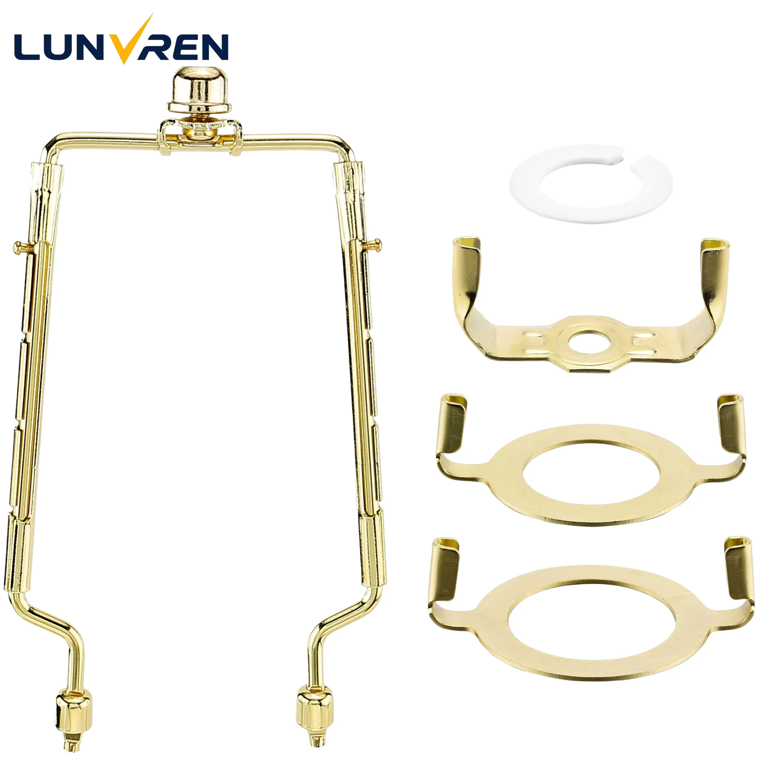 7 8 9 10 inch Lamp Shade Harp Holder, Fit Both Standard Lamp Rod and E26 E27 Light Base UNO Fitter Adapter Converter Finial Set