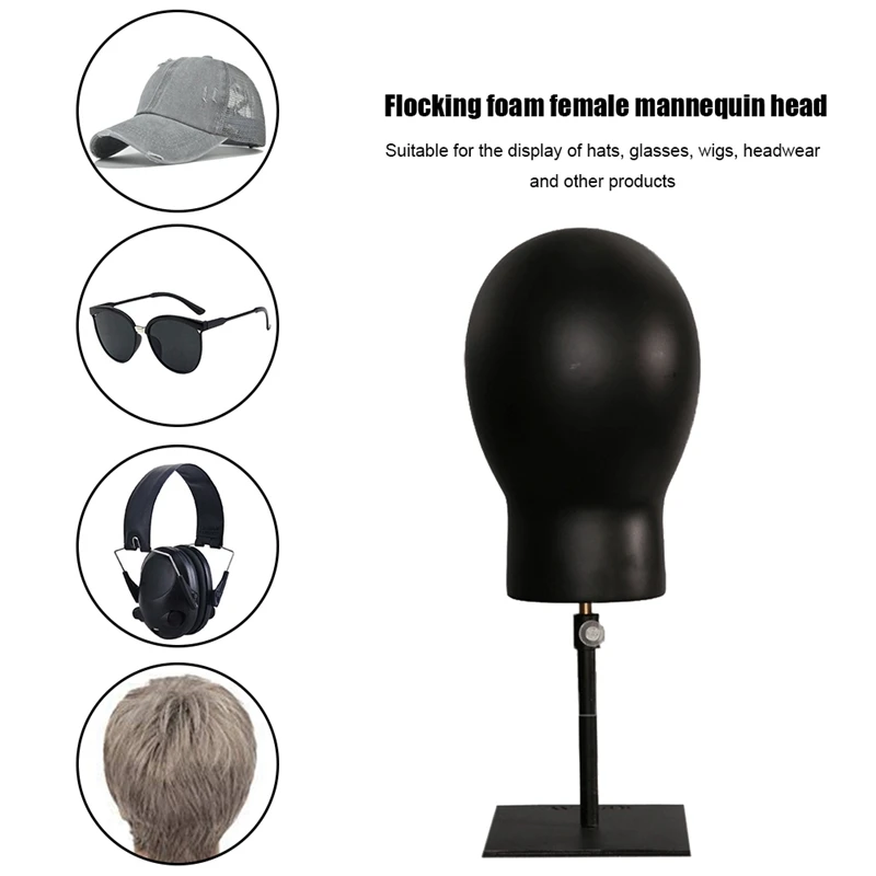 غطاء رأس مانيكان أسود للشعر المستعار ، دمية تدريب النظارات ، حامل التصميم