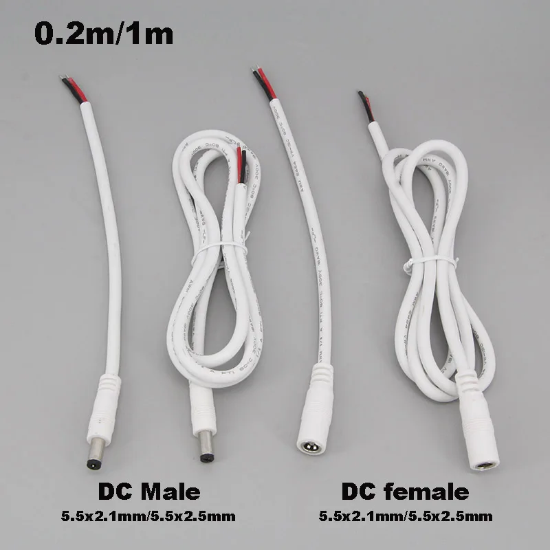 18awg 7A DC kabel laki-laki kabel DC perempuan konektor kabel ekstensi catu daya 5.5mm x 2.1mm 5525 tembaga 0.2m/1m kawat W28