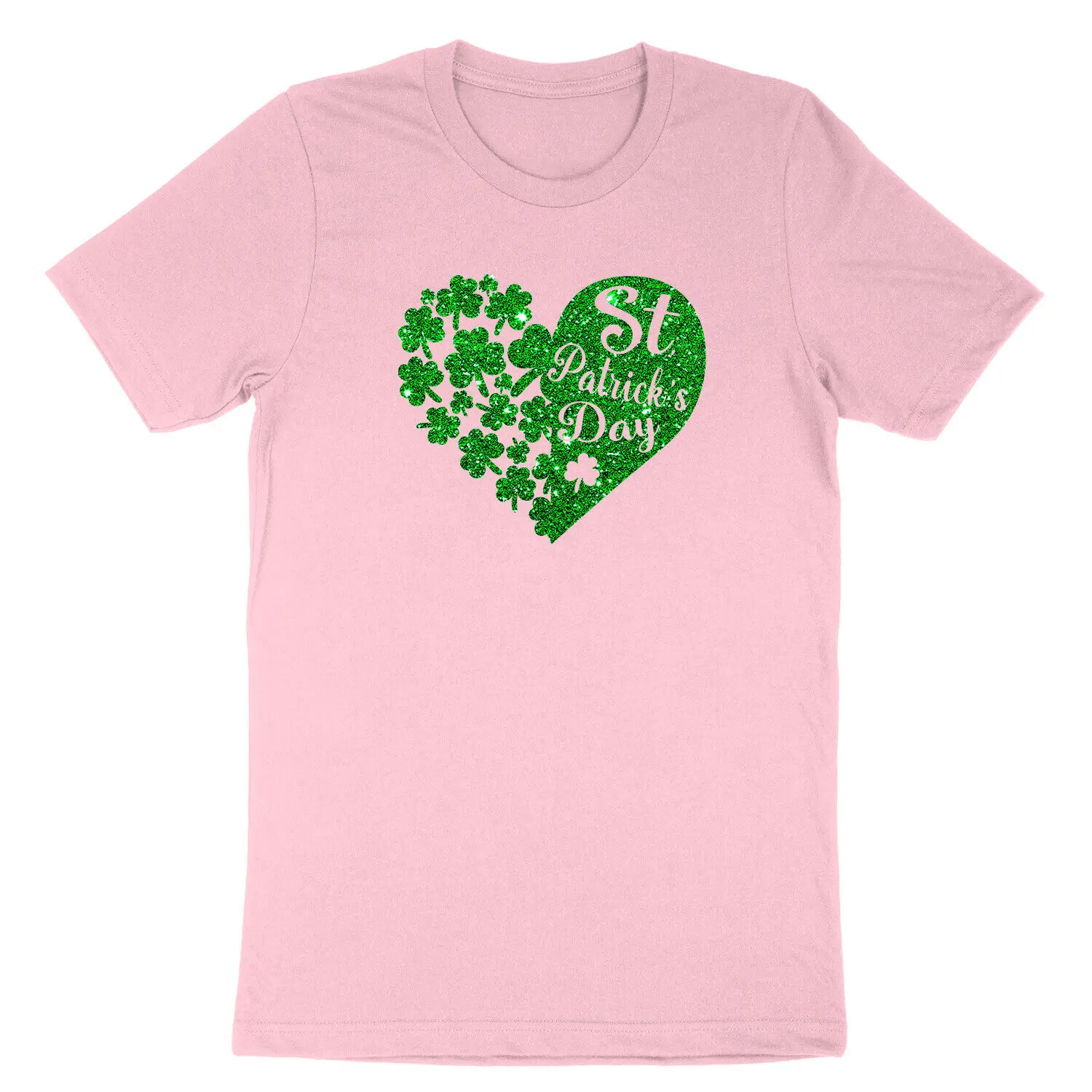 

Heart of Shamrocks St. Patrick's Day Glitter T-shirt Clover Bling Shirt Graphic