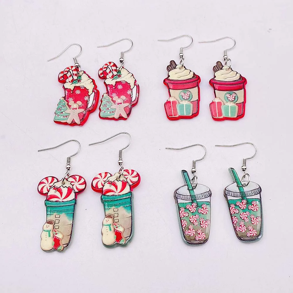 New Christmas Acrylic Earrings Christmas Drink Food Snowball Pet Color Lantern Atmosphere Earrings for Women Jewelry Gift