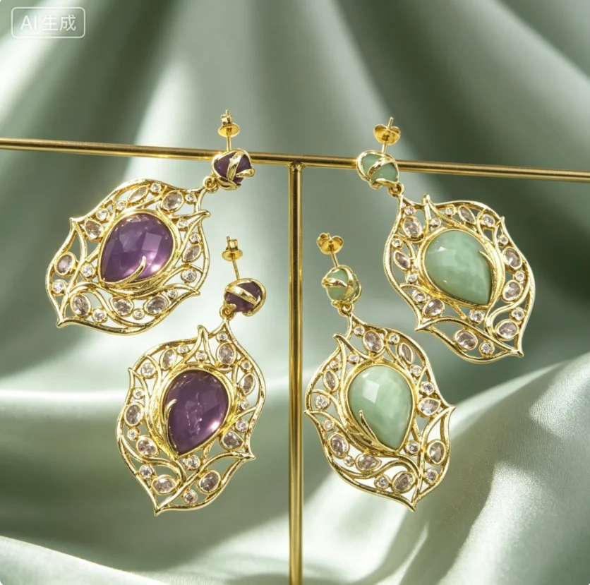 WT-ME090 Best-Selling Foreign Trade 18k Micro-Stone Water Drop Pendant Multicolore Cubic Zircon Female Style Earrings