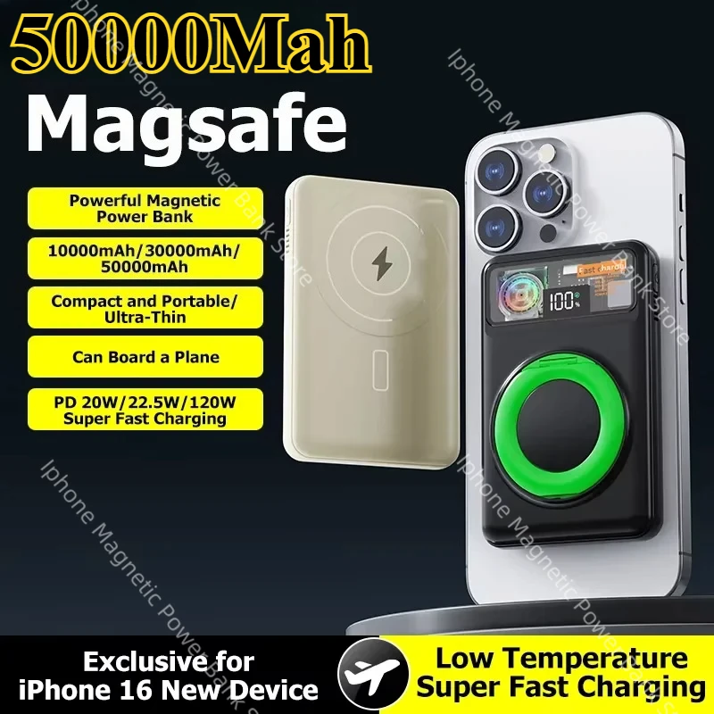 

Оригинальный новый цифровой магнитный беспроводной аккумулятор PD20W емкостью 50000 мАч со встроенным кронштейном для зарядного кабеля, охлаждающая турбина