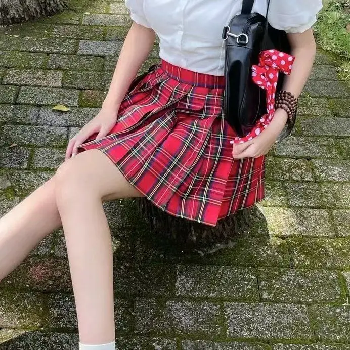 

Mini Skirts For Women Spring Summer High Waist Lovely Plaid Girlish Pleated Beautiful Casual Simple Korean Fashion Preppy Style