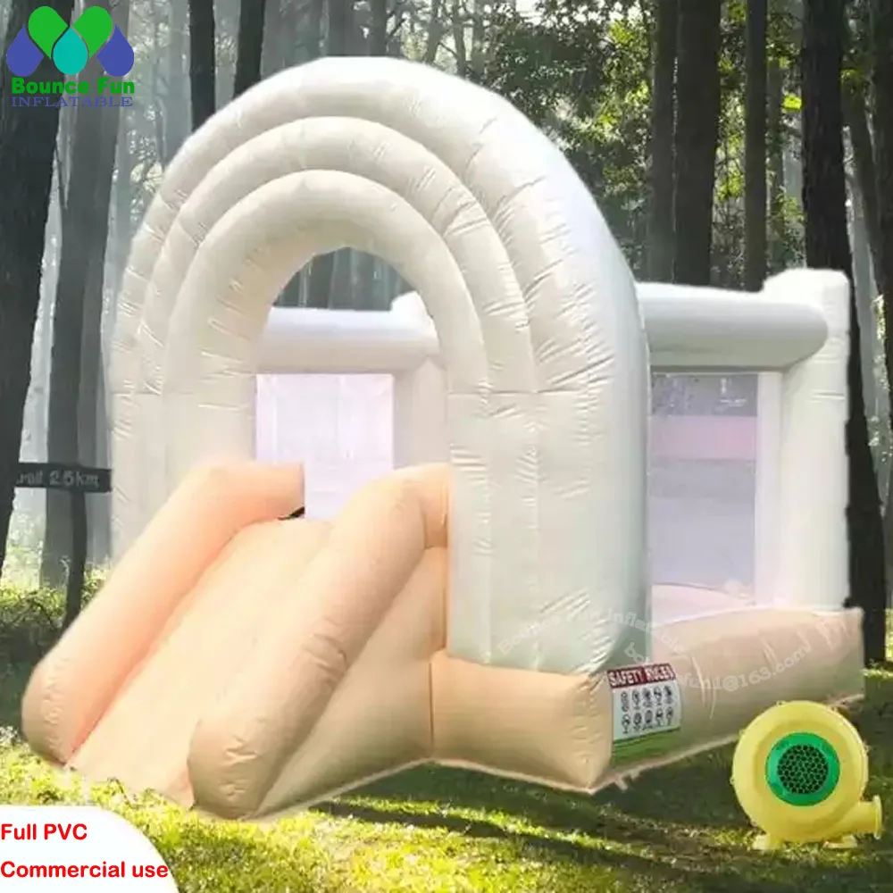 

Happy Kiddie Commercial Pastel Rainbow Inflatable Jumper Bouncy Castle White Bounce House With Slide Mini Moon Bouncer For Kids