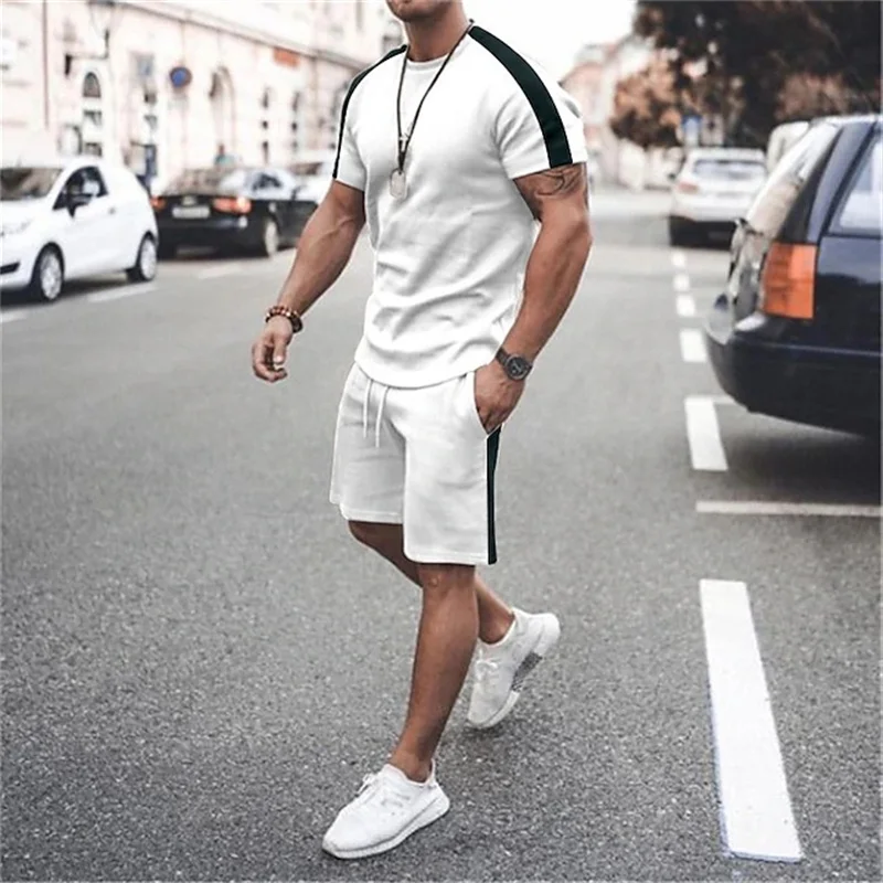 

Summer Retro Men's Sportswear Large Two-Piece Casual Street Suit 3D Simple Printed Beach Suit Men's T-Shirt Shorts Sportswear