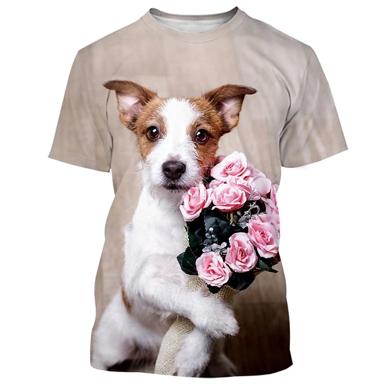 Funny Jack Russell Terrier T-shirts For Men Fashion Summer Crew Neck Cute Dog 3D Printed Womens T Shirts Casual Oversized Tees