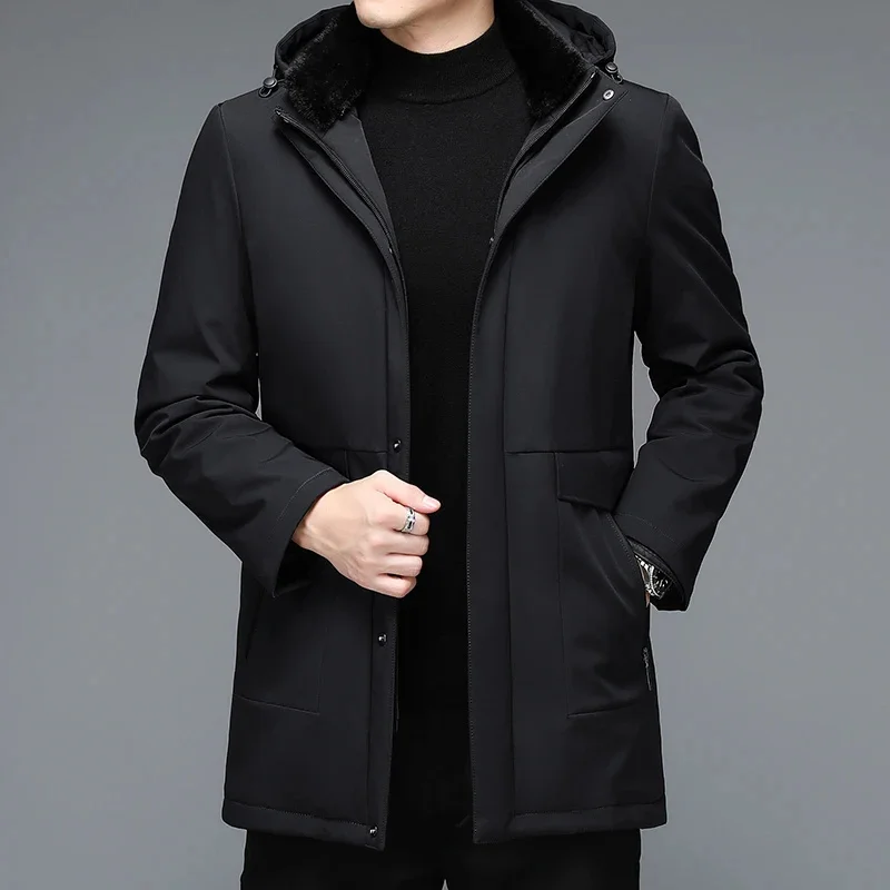 Winter YXL-853 New Mid Length Men's Down Jacket Thickened, Warm And Removable Inner Liner, Off Hat, Casual Coat