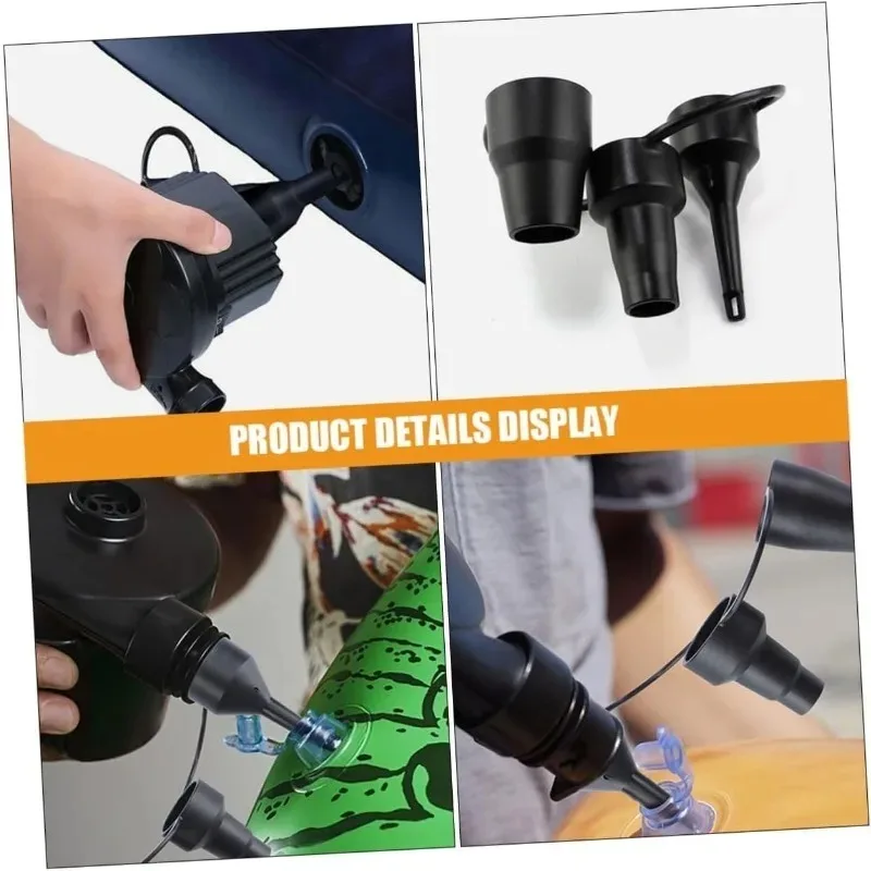 3 Sizes Replacement Tips Air Pump Nozzles, 3pcs Multi-Purpose Black Plastic for Airbed, Mattress, Pool Floats, Inflation Pumps