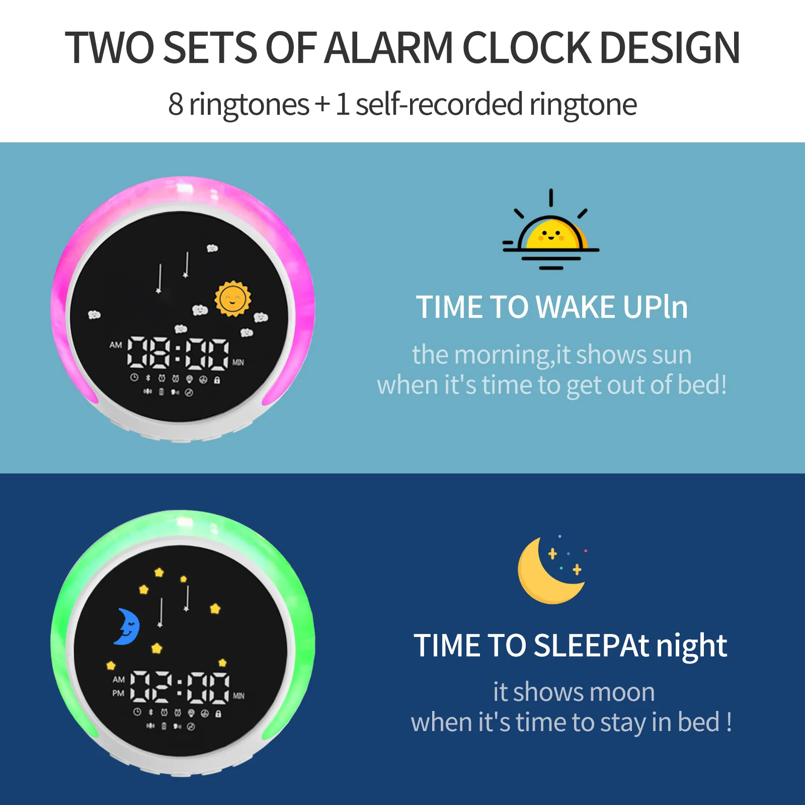 Children\'s Alarm Clock Bluetooth Speaker Touch Night Light RGB with White Noise Wake-up Light DIY Alarm Clock Ringtone