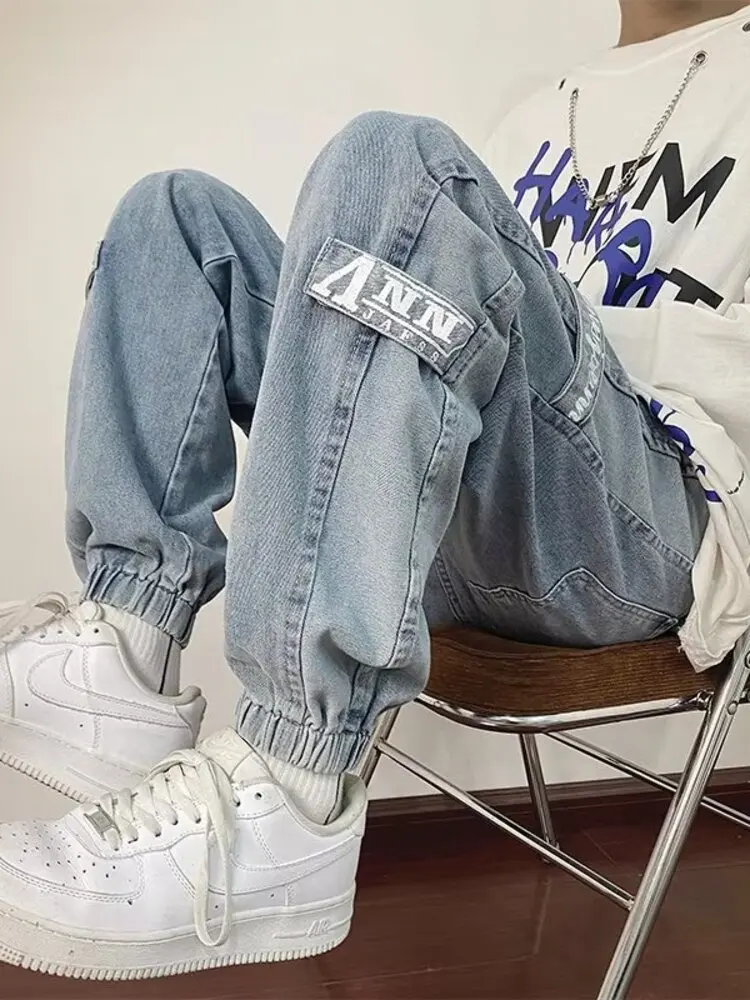 

American Retro Workwear Jeans Men's Winter Washed Trendy Loose Cuffed High Street Spring Autumn Casual Pants