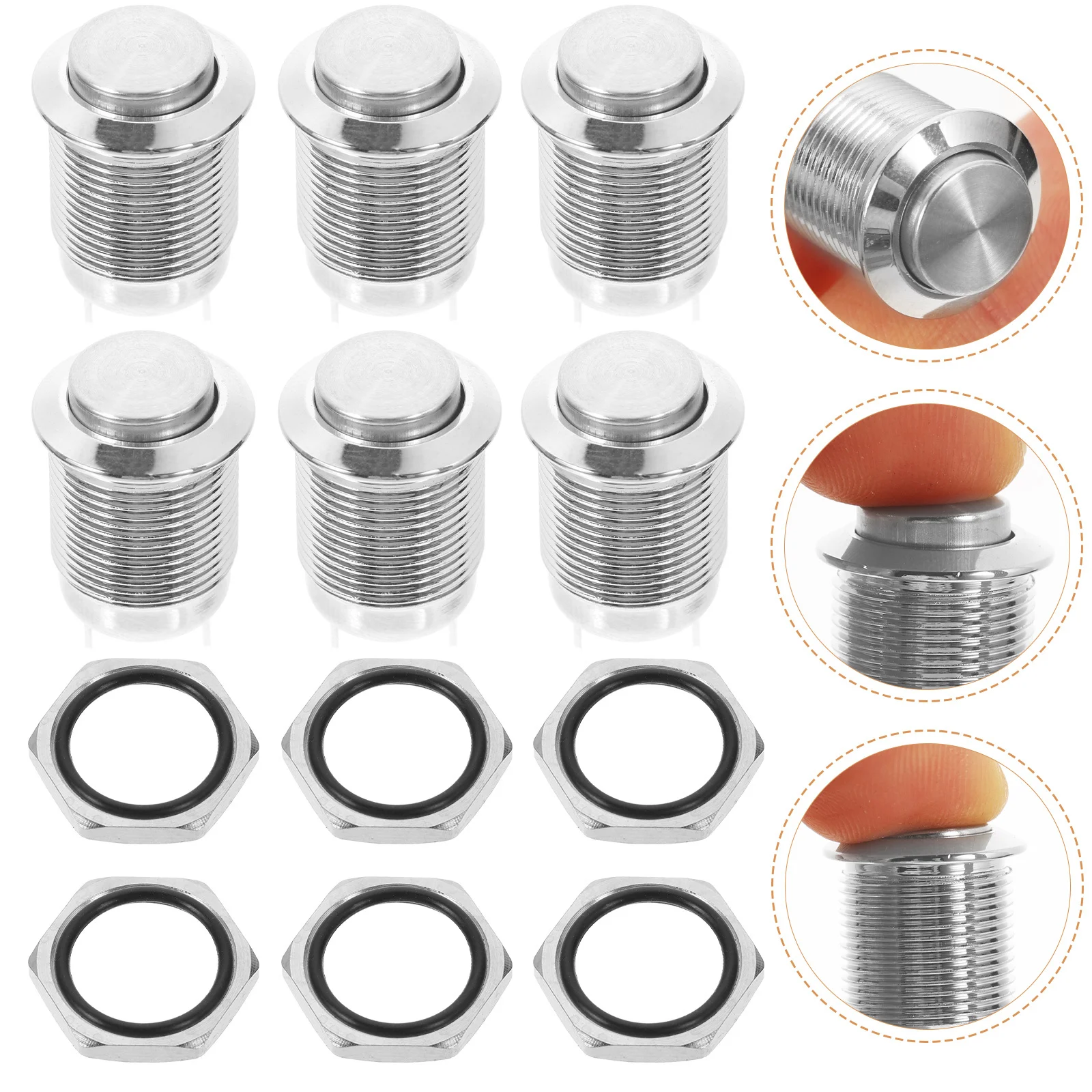 

6Pcs Auto Reset Push Button Switch 12mm Aluminum Alloy Momentary Push to Start Button for Car Truck Marine and Industrial Use