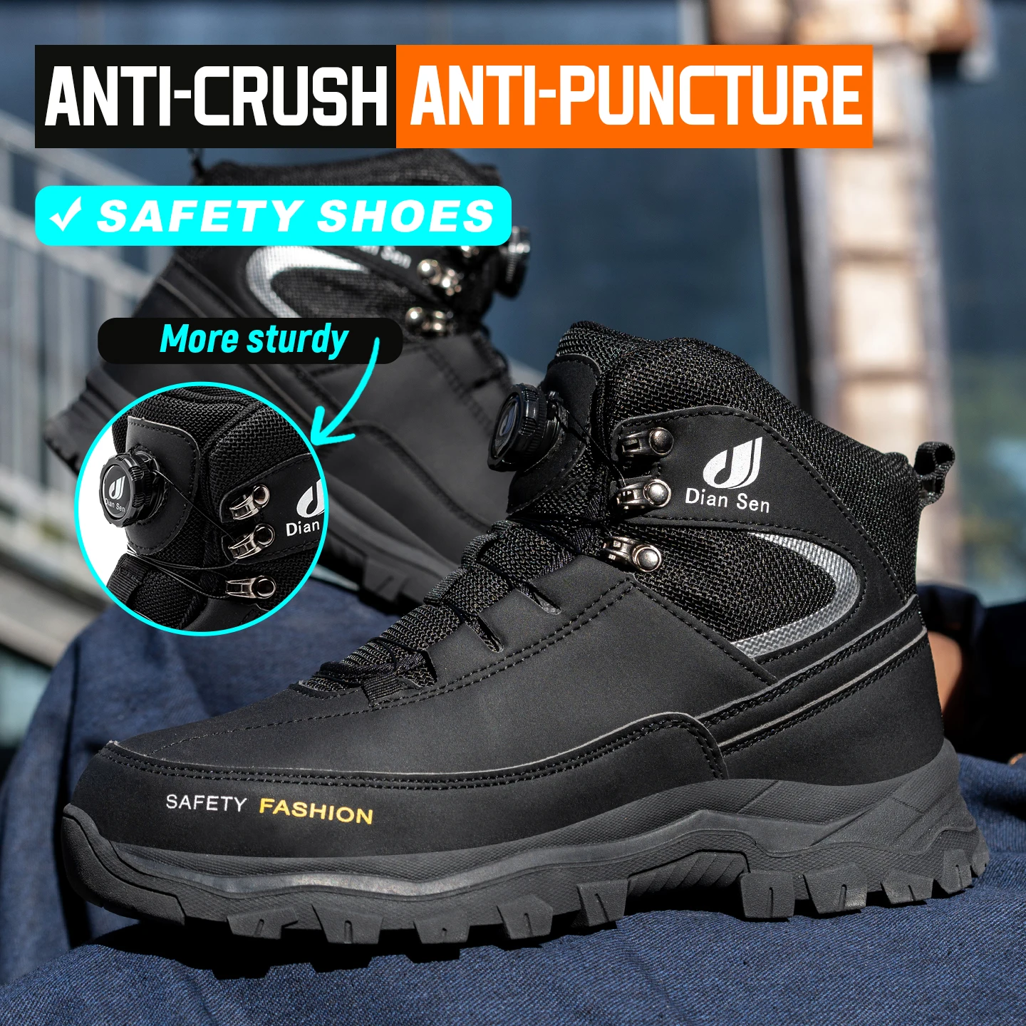 Roterende knop veiligheidsschoenen heren anti-smash anti-lek werkschoenen mode heren sportschoenen beveiliging beschermende laarzen mannelijk