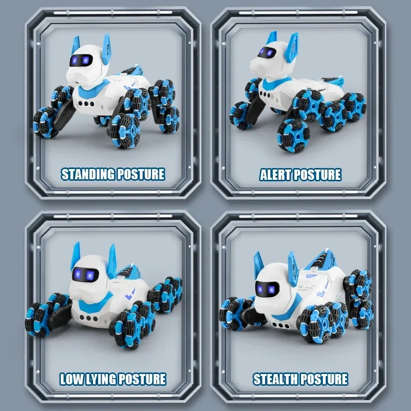Robot pies RC, osiem kołowy, zdalnie sterowany, samochód akrobacyjny, zabawka dla dzieci, sterowany radiowo 2.4G, elektryczny robot szczeniak, muzyka, rozpylacz, prezenty dla dzieci.