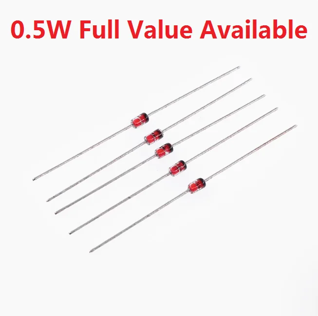100PCS 10V 11V 12V 13V 15V 16V 18V 20V 22V 24V 27V 30V 33V 36V 39V 9.1V 1/2W Zener Diode BZX55C 0.5W  9V1