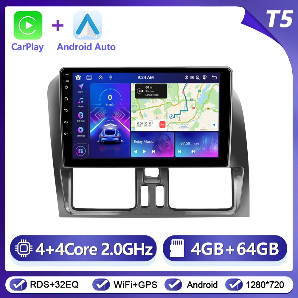 Podofo Draadloze Carplay Android Auto Radio voor VOLVO XC60 2008-2013 Auto Intelligent Systeem 6 + 128G WIFI GPS Navigatie Autostereo