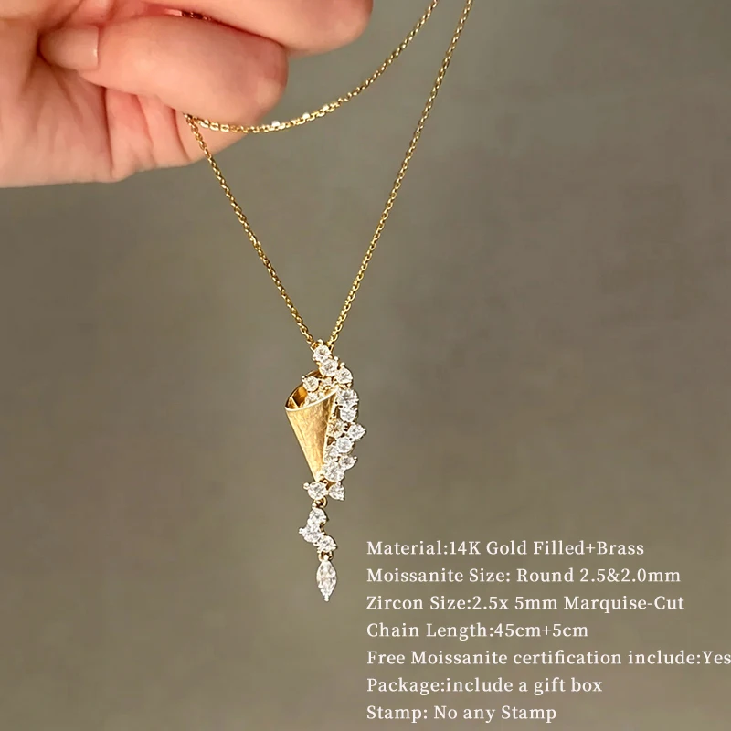 Lnngy Marquise/Round Cut Moissanite Necklace Exquisite Tassel Pendant Necklaces For Women Collarbone Chain Jewelry Gift