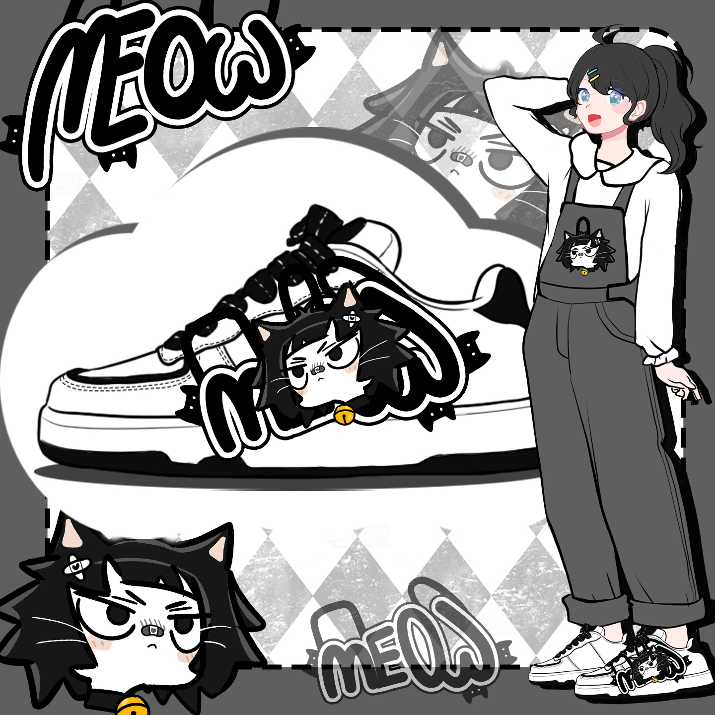

Amy And Michael Original Design Fashionable Cartoon Anime Shoes Cute Girls Students Flat Casual Sneakers Female Skateboard Shoes