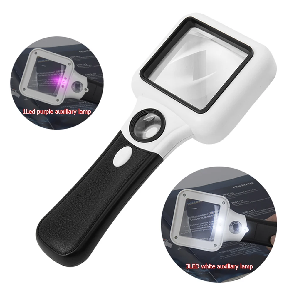 5x 45x Illuminated Magnifying Glass with LED Lights UV Lamp Handheld Reading Magnifier Jewelry Loupe Glass for Repair Soldering