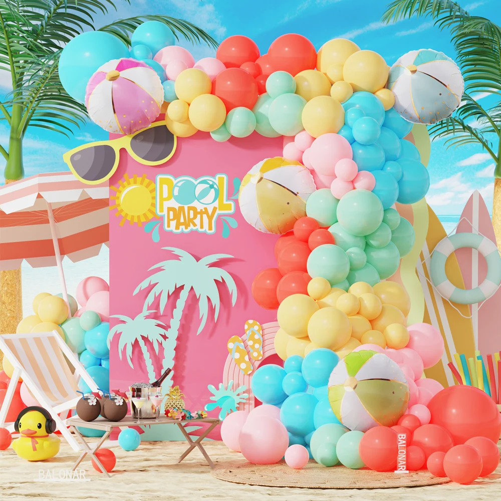 1 Set  Pool Theme Balloon Garland Arch Kit Blue Pink Beach Ball Summer Birthday Beach Party Decoration Baby Shower Supplies