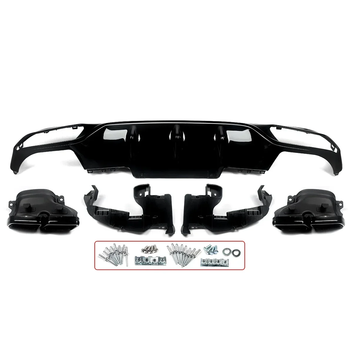 Rear Bumper Diffuser Lip for 2017-2020 Mercedes Benz W213 E200 E300 E250 Standard E63 Style with Tailpipes Exhaust Bodykit - view 2