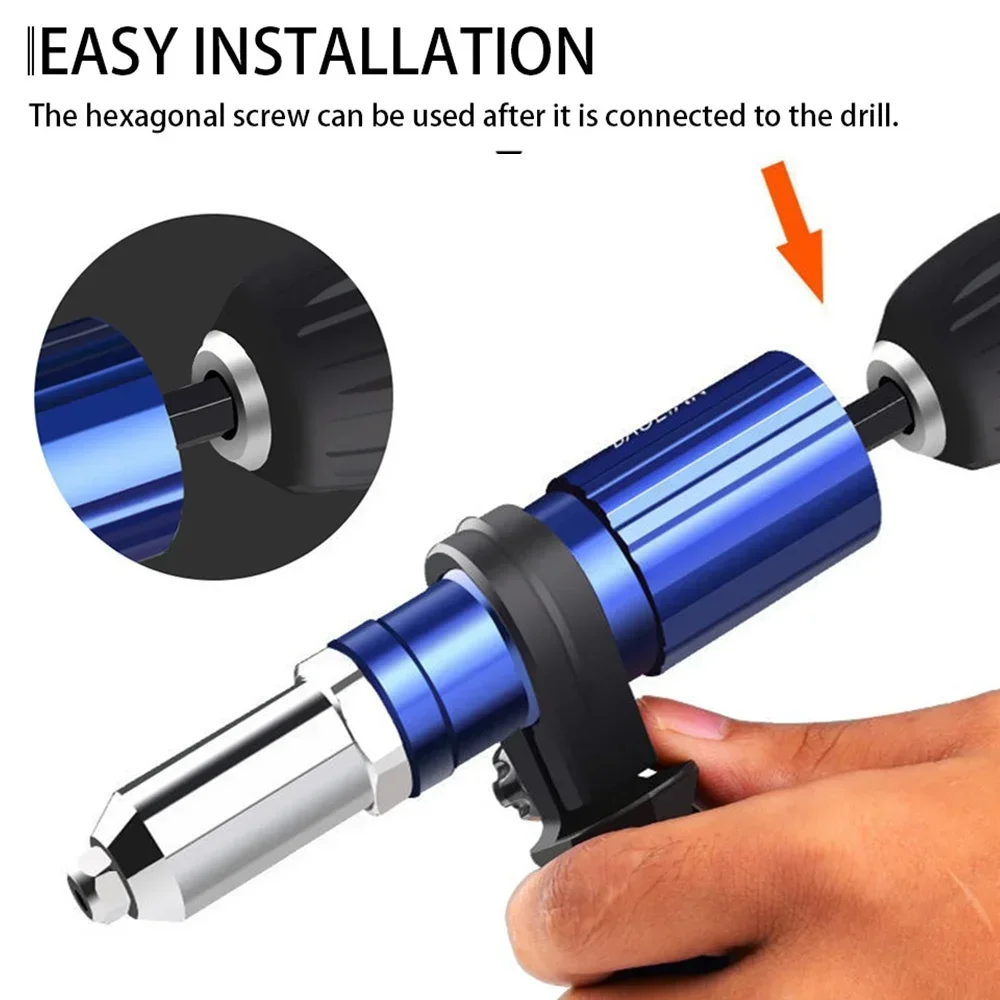 Electric Rivet Gun Drill Adapter 2.4mm-4.8mm Rivet Nut Gun Drill Adapter Cordless Riveting Tool Insert Nut Pull Rivet Hand Tools