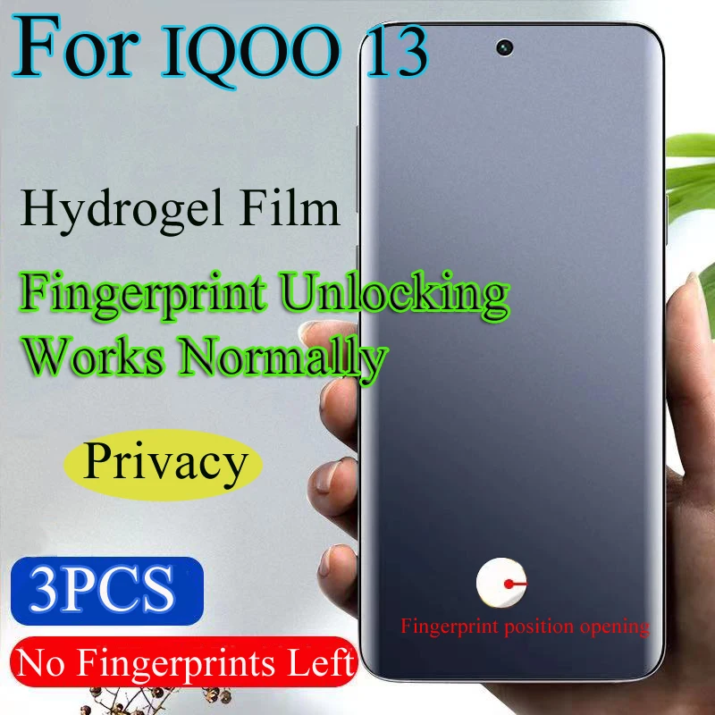 IQOO13 Soft Screen Protector For VIVO IQOO 13 Privacy Hydrogel Film IQOO13 Fingerprint Unlocking Works Normally Full Coverage