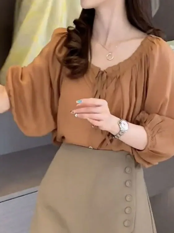 Ele único mujer gasa irt Bubble Sve novedad de verano Sle Top adelgazante Faionable pequeño irt francés Sle ajuste suelto