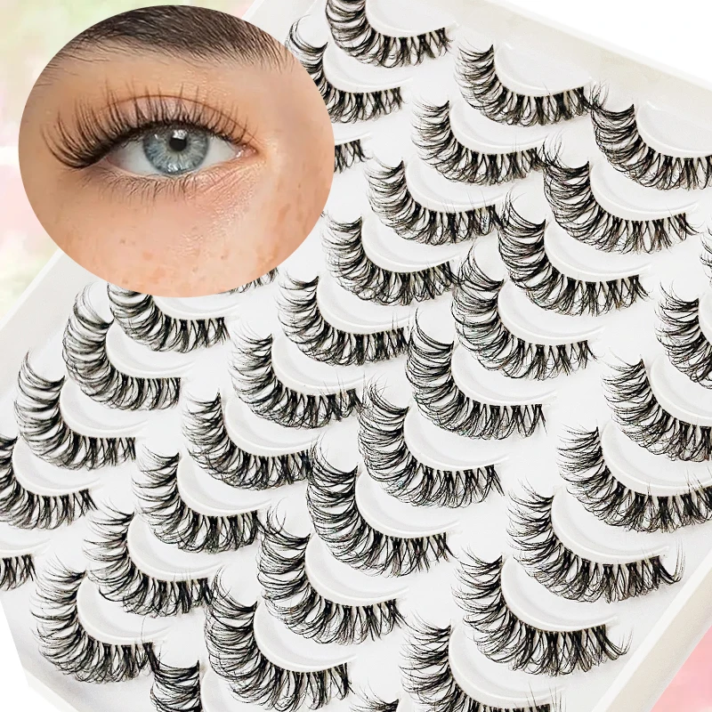 20ペアの3Dナチュラル透明クロスまつげ、低刺激性Dカール、長さ6～9mmと13～15mm、アイメイクを強調します。