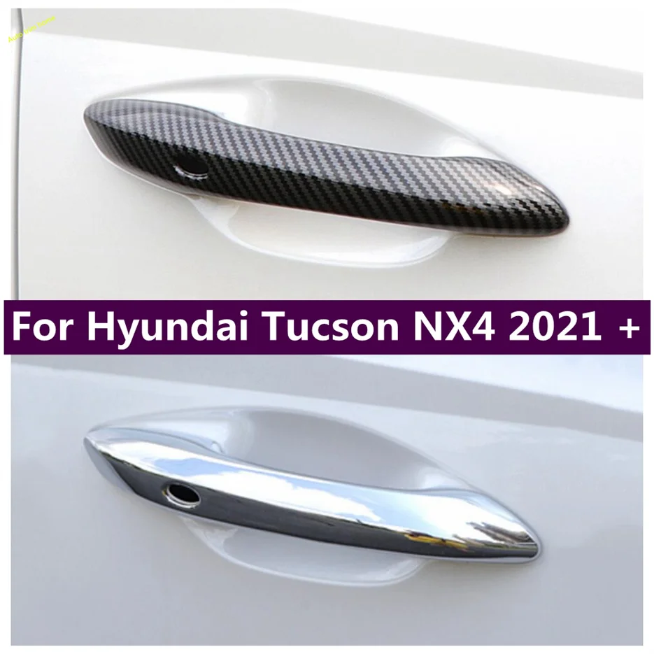 

ABS Chrome Carbon Fiber Car Door Handle Bowl Cover Trims Sticker Car Styling Accessories Fit For Hyundai Tucson NX4 2021 - 2023