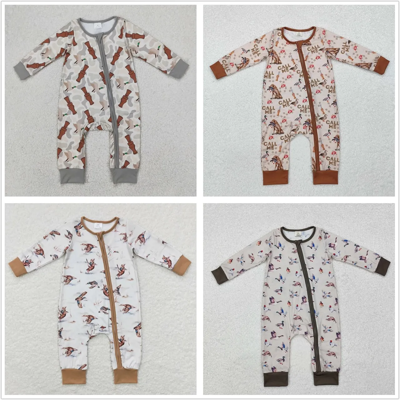 Wholesale Children Baby Boy Long Sleeves Infant Romper Kids Zipper Ducks Clothes Toddler Newborn Coverall Matching Bodysuit