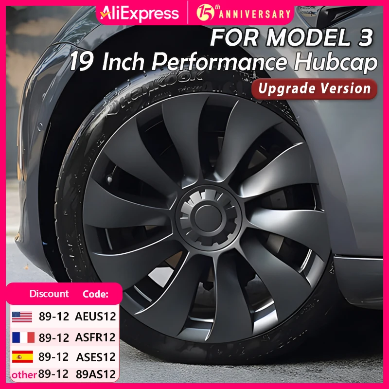 Capuchon de moyeu de roue de remplacement de performance, enjoliveur de jante, couverture complète, accessoires de voiture, modèles 3, 19 pouces, 2017-2023, 4 pièces