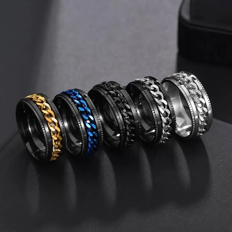 Titanium Steel Rotatable Chain Rings for Women Men Spinner Ring Multifunctional Chain Ring Bottle Opener Gift Release Anxiety