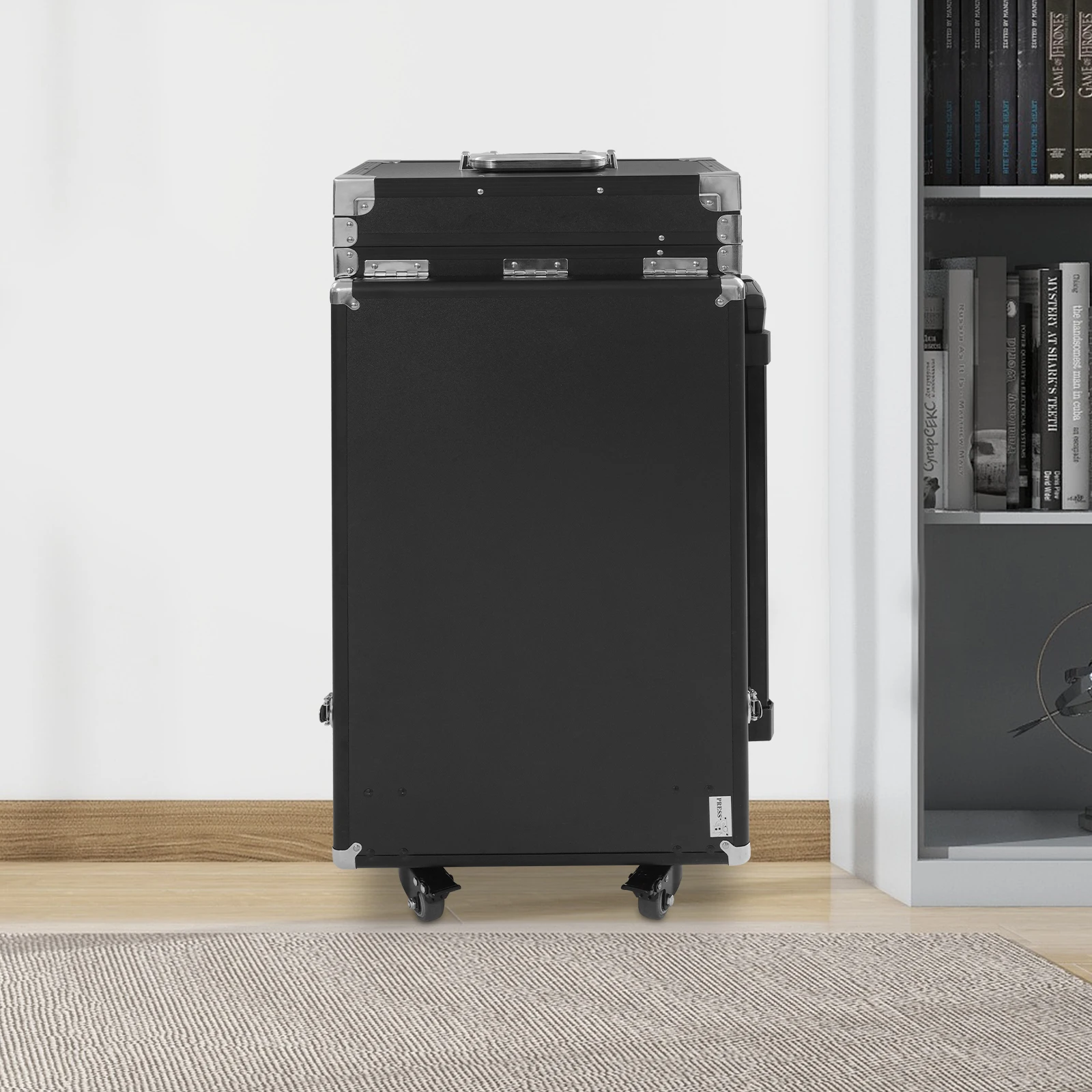 Portable Nail Table Desk Rolling Makeup Cosmetic Case 100kg Load Aluminum Alloy 4 Wheels with Brakes Foldable Side Tables 2 Keys 2 Codes Lockable Organizer for Nail Technician Makeup Artist Salon Home Travel