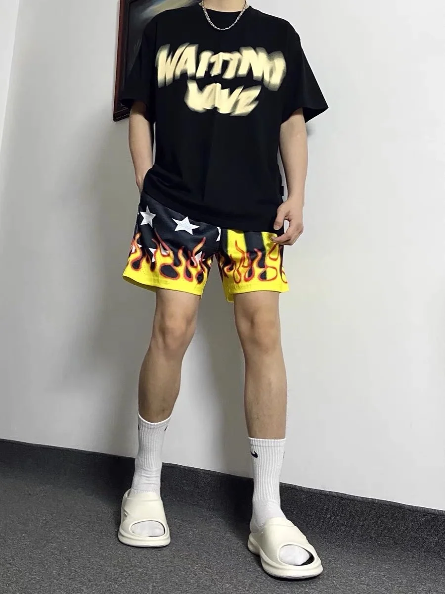 

American Sle Breathable orts Baskeall And Running Leisure Pants Fire Pattern Tee-quarter Length Casual Summer orts